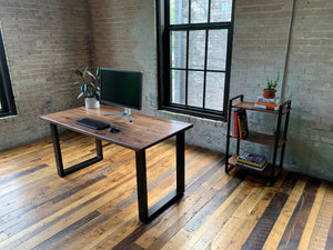 Hardwood Slab Desk // North American Solid Wood Desks with Fixed Height Structural Base - ROMI DESIGN