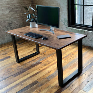 Hardwood Slab Desk // North American Solid Wood Desks with Fixed Height Structural Base - ROMI DESIGN