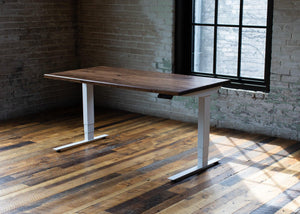 North American Hardwood Slab Desk // Solid Wood Desks with Electric Adjustable Desk Base - ROMI DESIGN