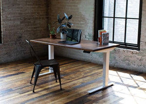 North American Hardwood Slab Desk // Solid Wood Desks with Electric Adjustable Desk Base - ROMI DESIGN
