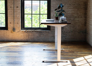 North American Hardwood Slab Desk // Solid Wood Desks with Electric Adjustable Desk Base - ROMI DESIGN