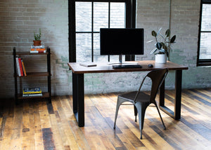 Hardwood Slab Desk // North American Solid Wood Desks with Fixed Height Structural Base - ROMI DESIGN