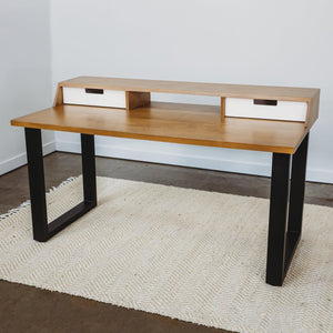 THE ALBRIGHT // Mid-Century Modern Height Adjustable Sit + Stand Desk with Drawers - ROMI DESIGN