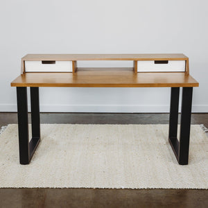 THE ALBRIGHT // Mid-Century Modern Height Adjustable Sit + Stand Desk with Drawers - ROMI DESIGN