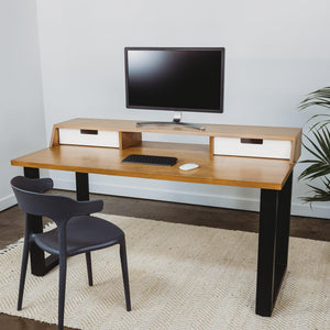 THE ALBRIGHT // Mid-Century Modern Height Adjustable Sit + Stand Desk with Drawers - ROMI DESIGN