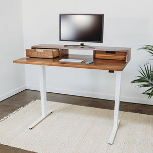 THE ALBRIGHT // Mid-Century Modern Height Adjustable Sit + Stand Desk with Drawers - ROMI DESIGN