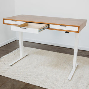 SLIM // Classic Modern Solid Wood Desk with Drawers // Fixed Height or Adjustable Height Desk Base Options - ROMI DESIGN