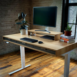 SLIM // Classic Modern Solid Wood Desk with Drawers // Fixed Height or Adjustable Height Desk Base Options - ROMI DESIGN