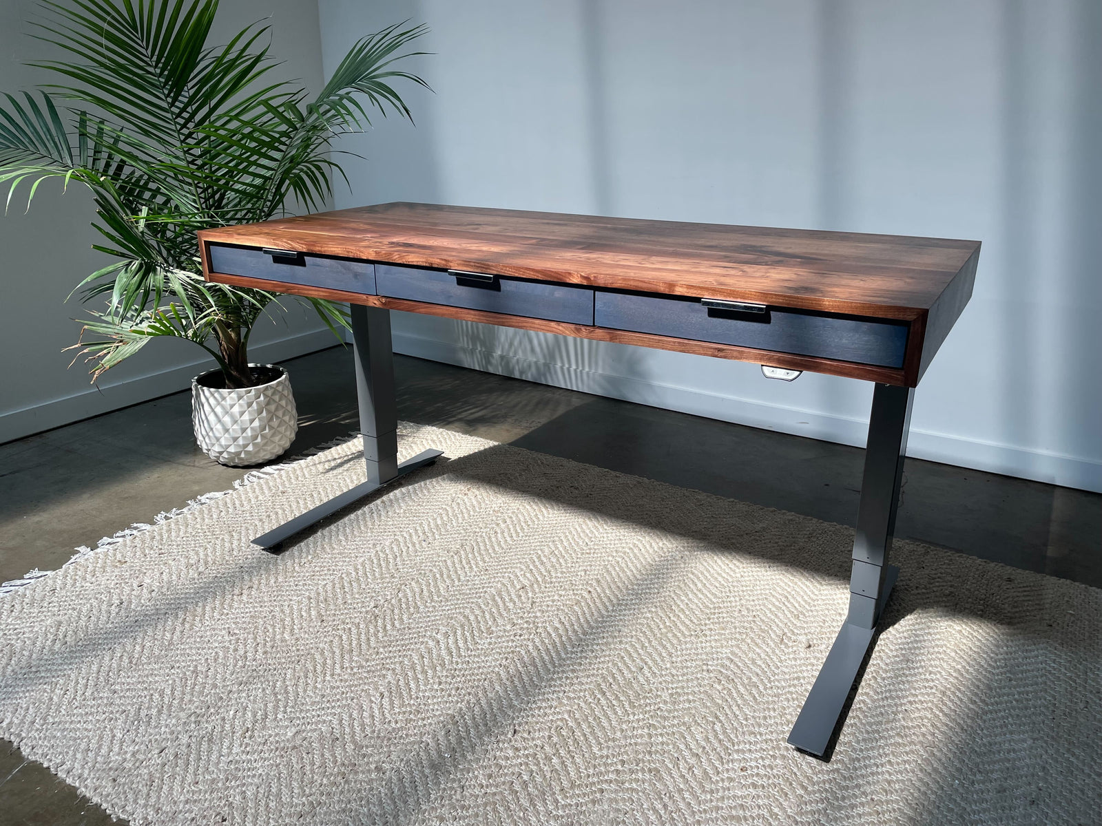 SALE // SLIM Desk - 60" - Rustic Walnut - Blue Walnut Drawers