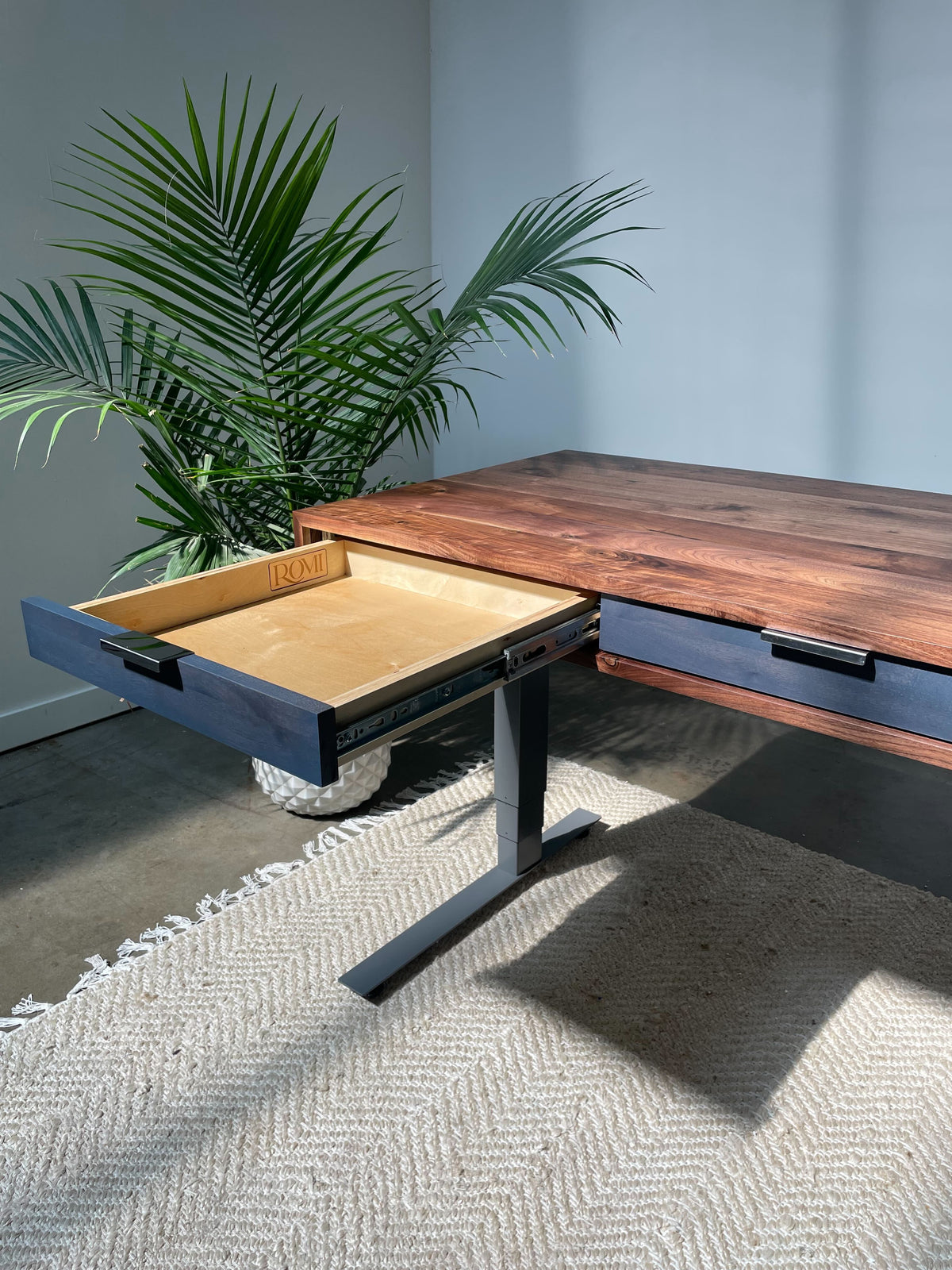 SALE // SLIM Desk - 60" - Rustic Walnut - Blue Walnut Drawers