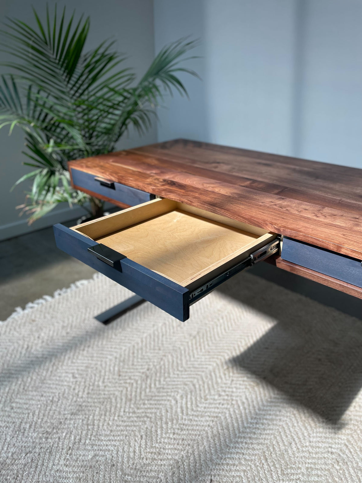 SALE // SLIM Desk - 60" - Rustic Walnut - Blue Walnut Drawers