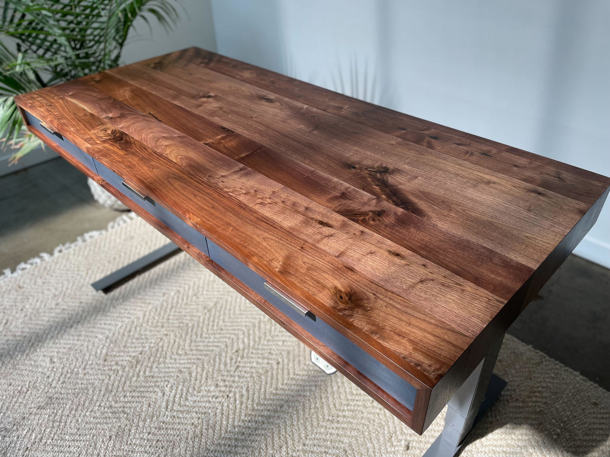 SALE // SLIM Desk - 60" - Rustic Walnut - Blue Walnut Drawers