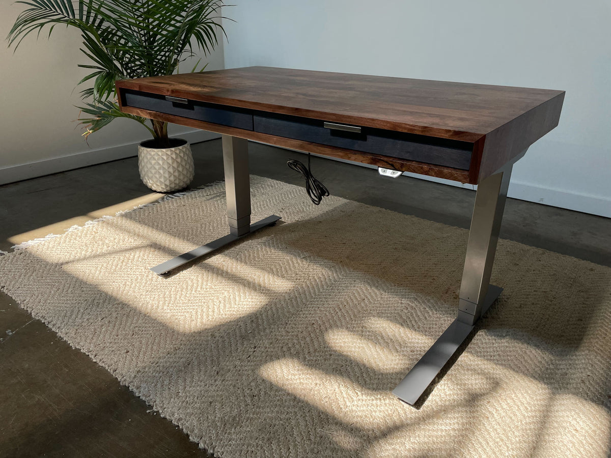 SALE // Slim Desk - 48" - Rustic Walnut - Blue Walnut Drawers