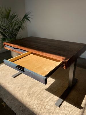 SALE // Slim Desk - 48" - Rustic Walnut - Blue Walnut Drawers