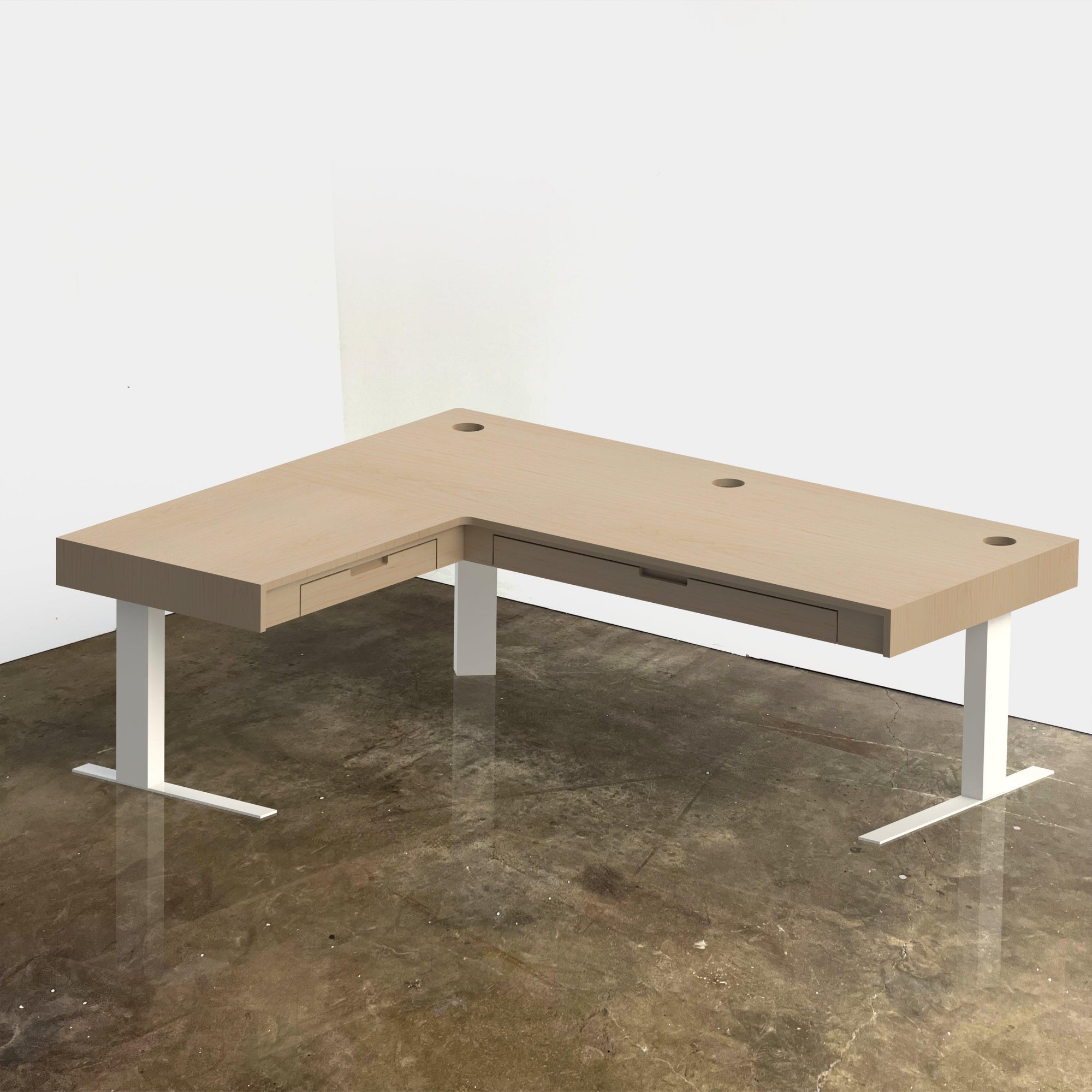 Artemis L-Desk // Solid Hardwood Configurable Adjustable Height L-Desk with Drawers - ROMI DESIGN