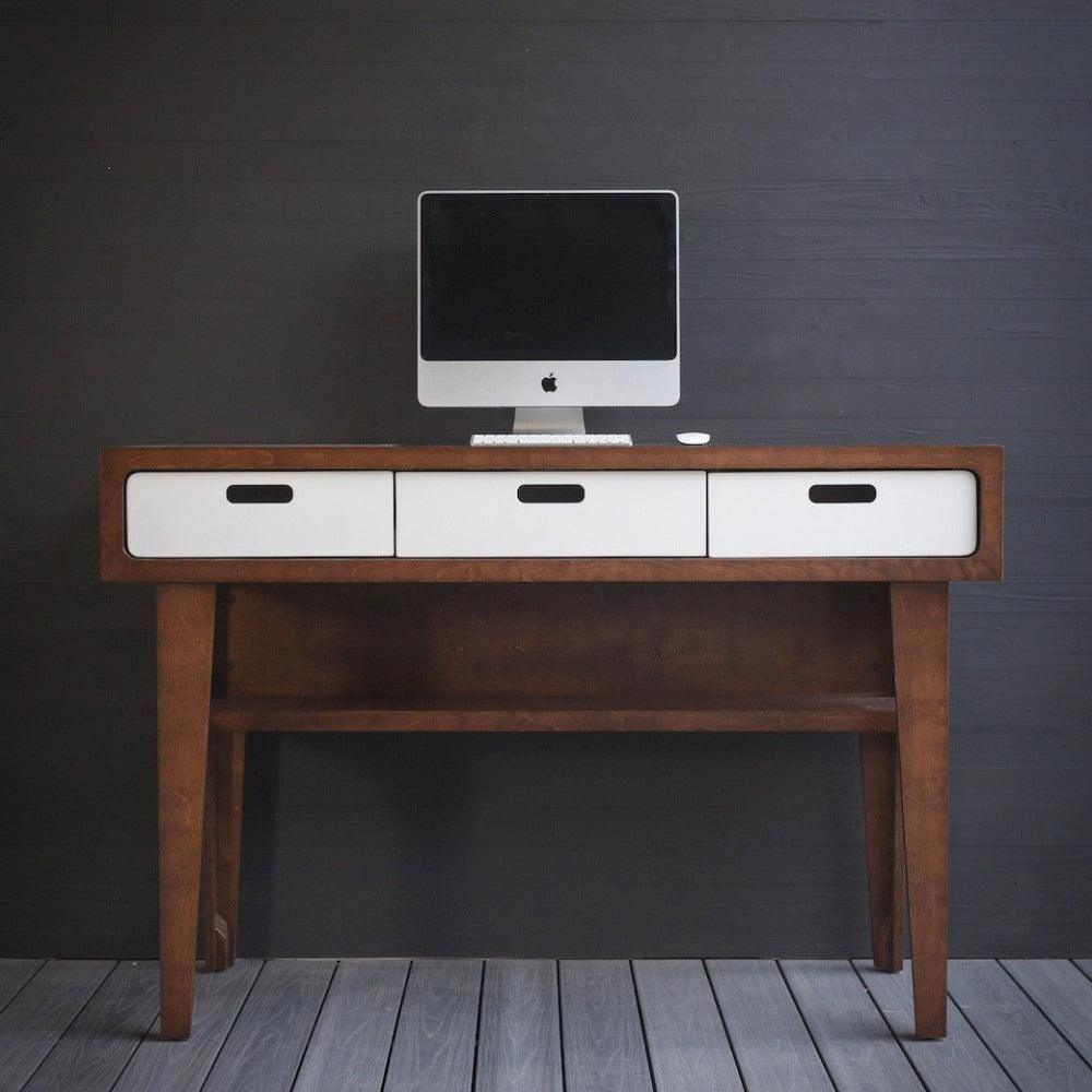 Standing Desk // Fixed Height Standing Desk with Drawers and Wooden Legs - ROMI DESIGN