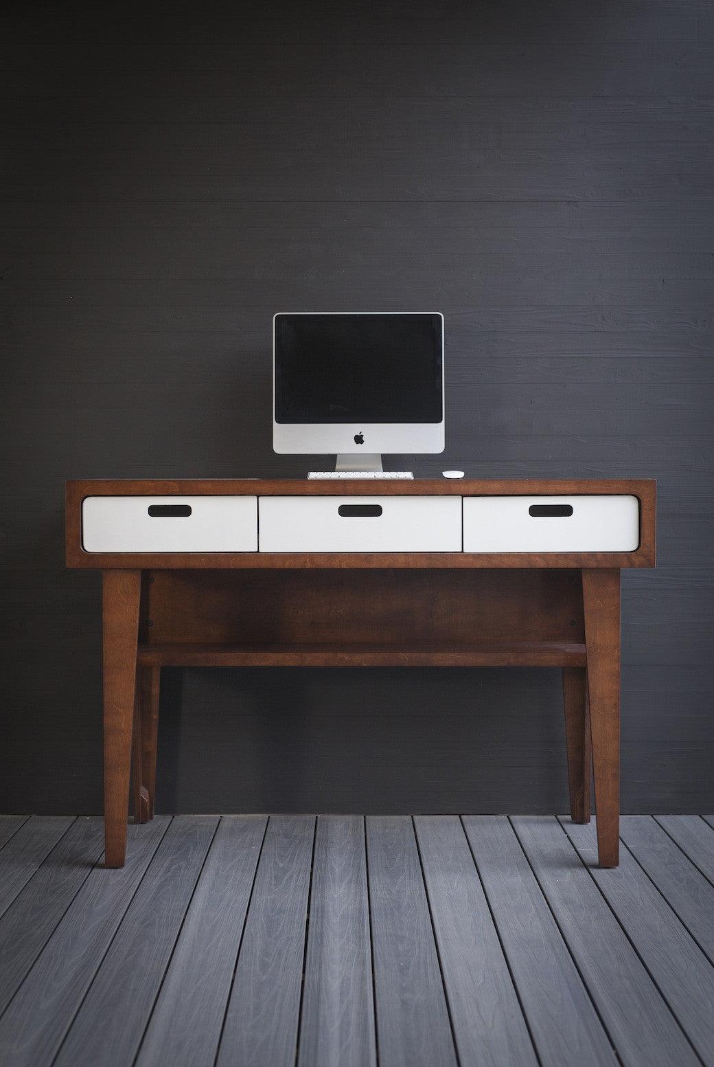 Standing Desk // Fixed Height Standing Desk with Drawers and Wooden Legs - ROMI DESIGN