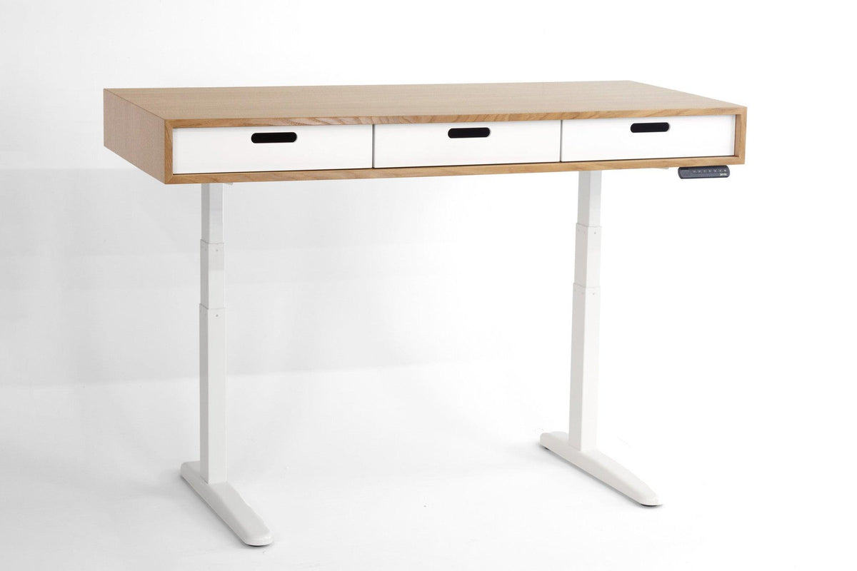 The evolve modern adjustable standing deals desk featuring the jarvis base