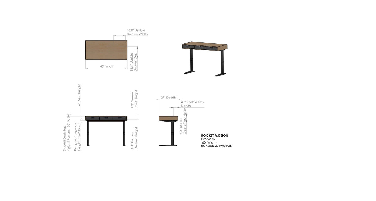 The Evolve // Height Adjustable Modern Standing Desk with Drawers featuring The Jarvis Electric Base - ROMI DESIGN