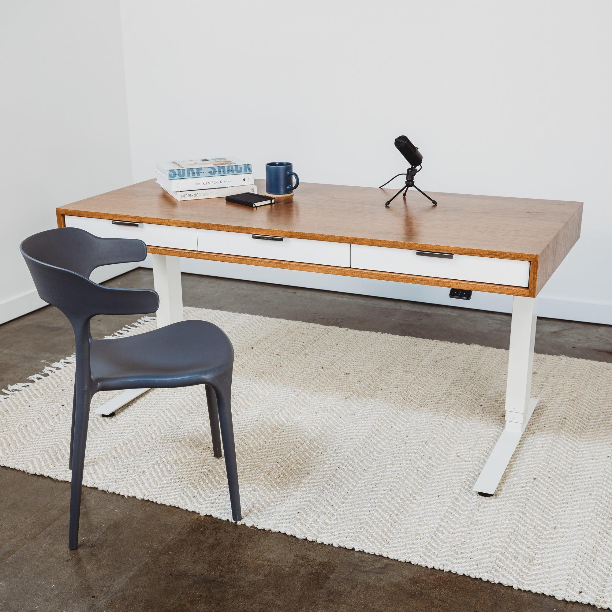 SLIM // Classic Modern Solid Wood Desk with Drawers // Fixed Height or Adjustable Height Desk Base Options - ROMI DESIGN