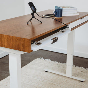 Slim - Modern, Solid Wood Fixed or Adjustable Height Desk with Drawers