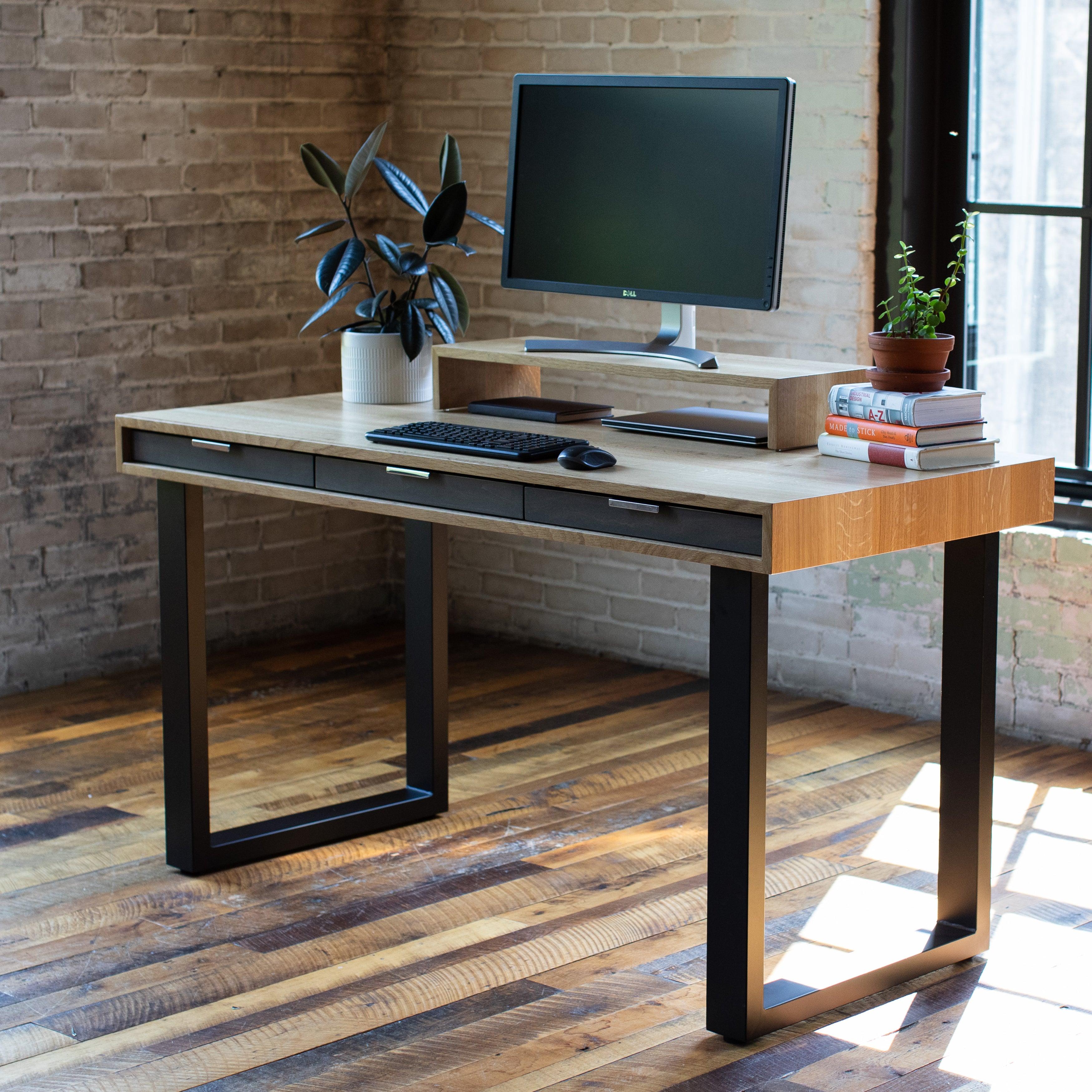 SLIM // Classic Modern Solid Wood Desk with Drawers // Fixed Height or Adjustable Height Desk Base Options - ROMI DESIGN